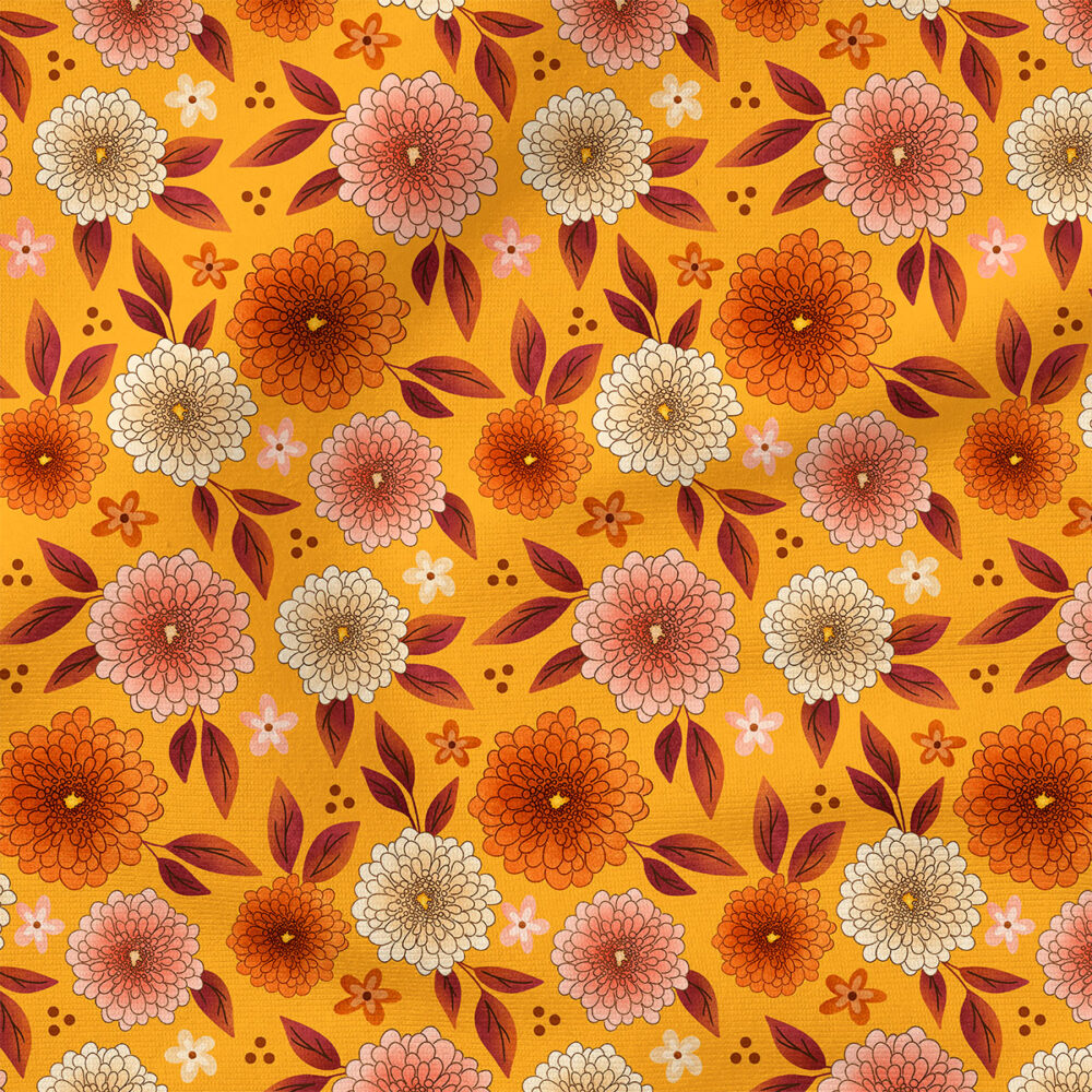 Mums (Yellow) | Botanical, Seasonal Fabric Design | Krystal Winn Design